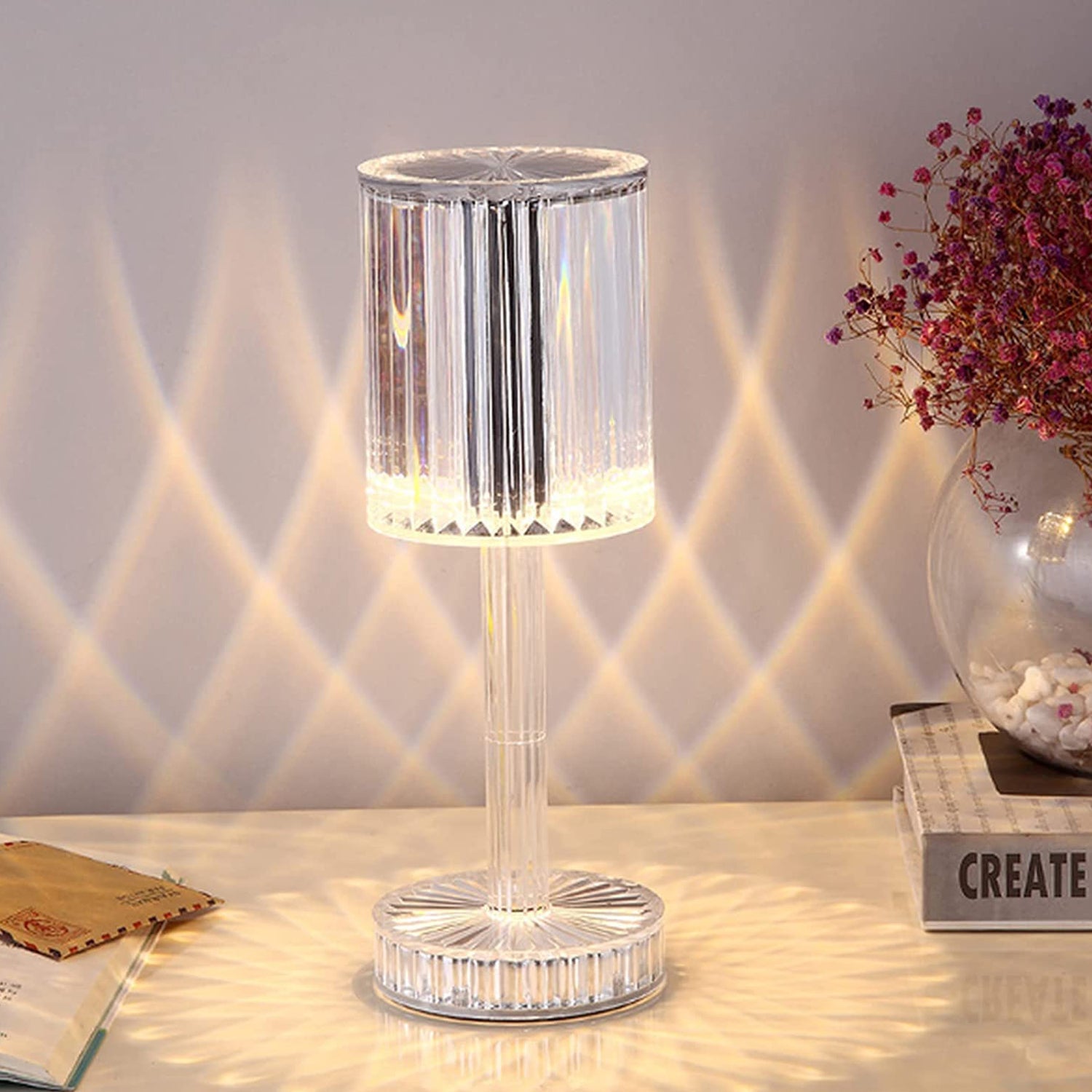 crystal table lamp , touch control atmosphere nightstand lamp with usb charging line