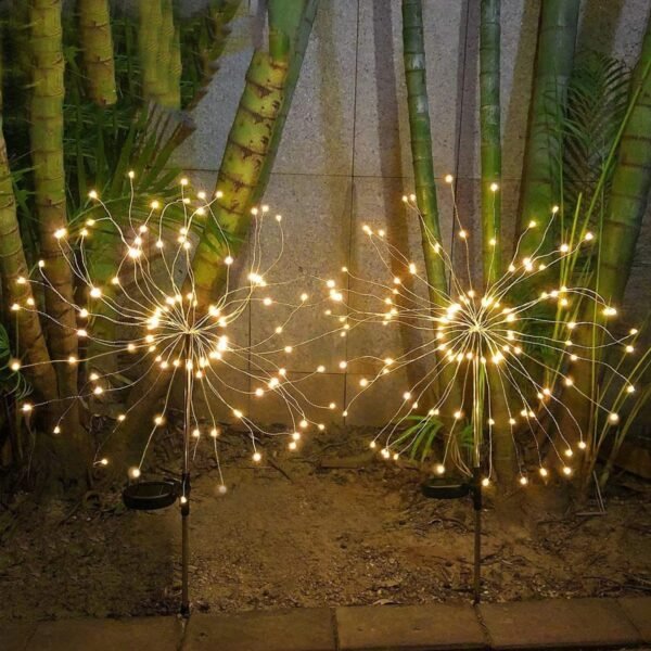 solar powered warm white starburst firework garden light set (2 pc / 120 led)