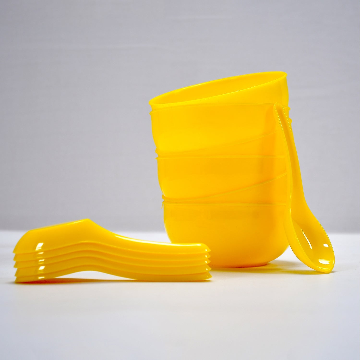 plastic soup bowl & spoon set for kitchen (6 pcs)