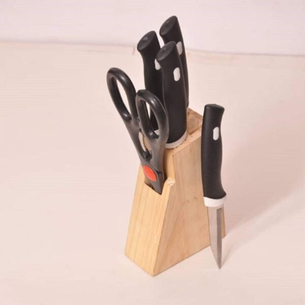 kitchen knife set with wooden block and scissors, chhari (5 pcs, black)