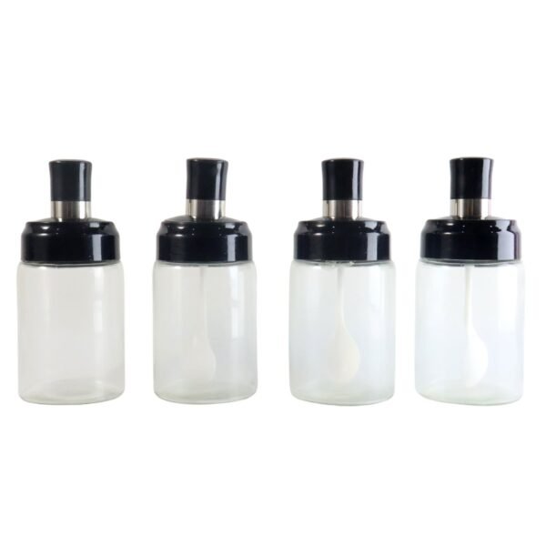 transparent spice jar set with spoon & airtight lid (4 pc)