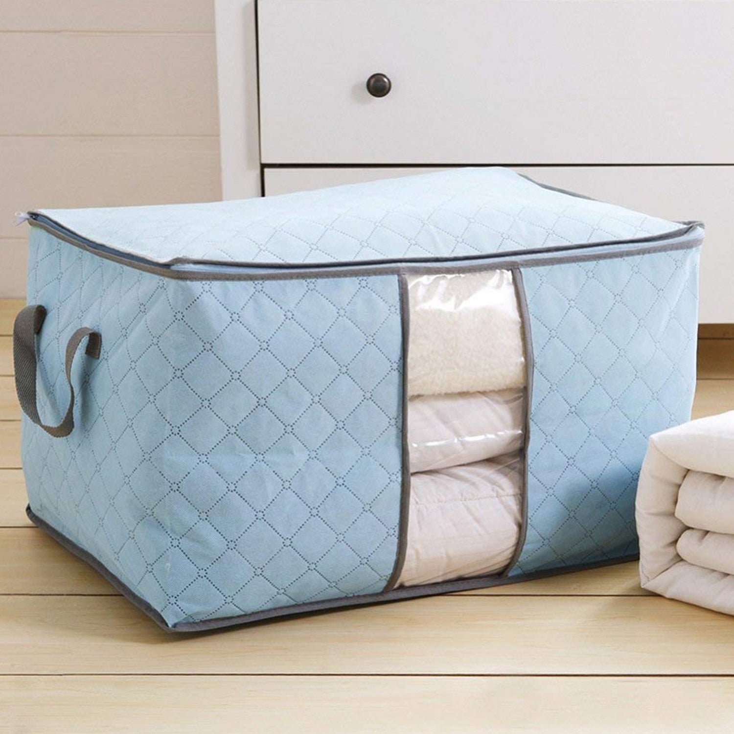 premium quilted foldable storage bag with transparent window