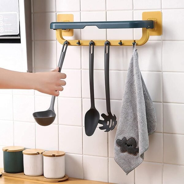wall mounted double bar towel holder with hooks & adjustable folding shelf