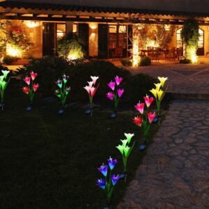 waterproof outdoor solar lily flower stake lights ( pack of 2 pcs ) waterproof outdoor solar lily flower stake lights ( pack of 2 pcs )