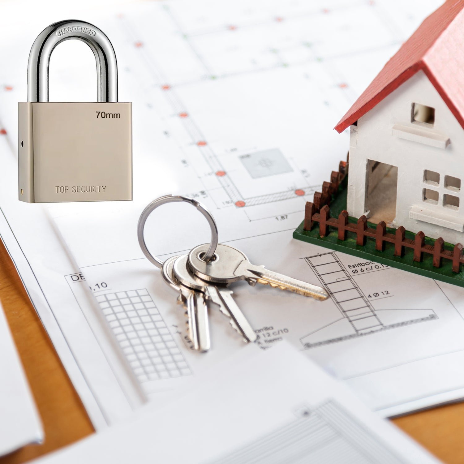 heavy steel premium square padlock 70mm with 4 keys hardened shackle for doors