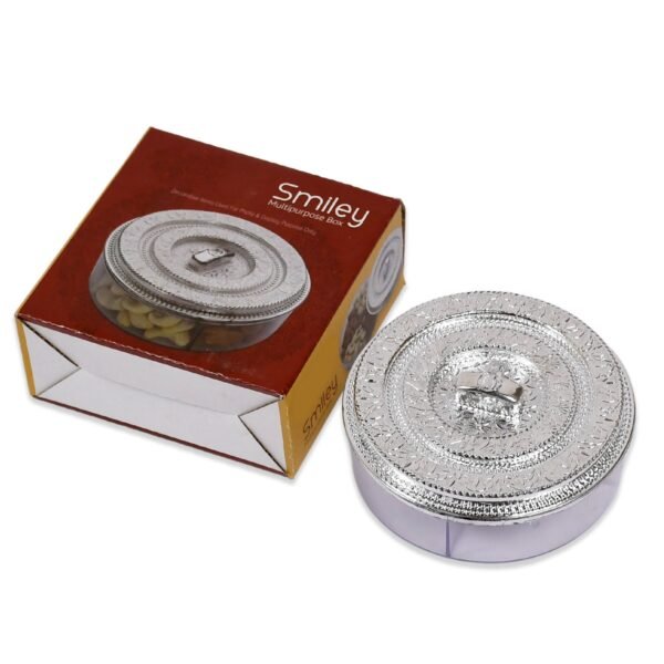 round smiley multi purpose 4 compartment box for home & kitchen use