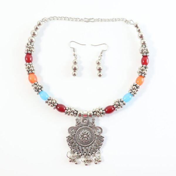 oxidised silver traditional beaded necklace set