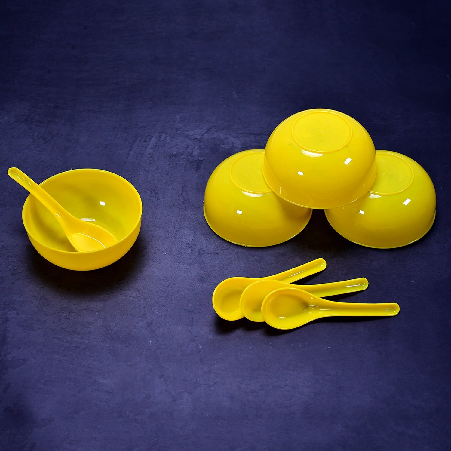 plastic soup bowl & spoon set for kitchen (6 pcs)