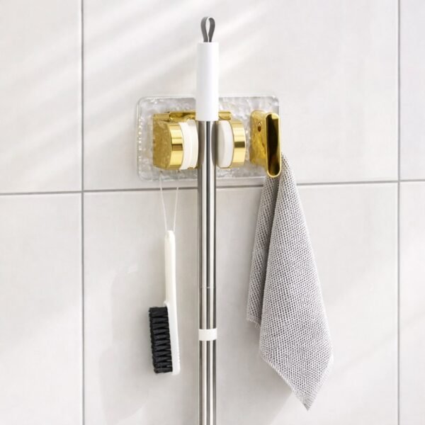 wall mounted broom & mop holder with strong grip clips