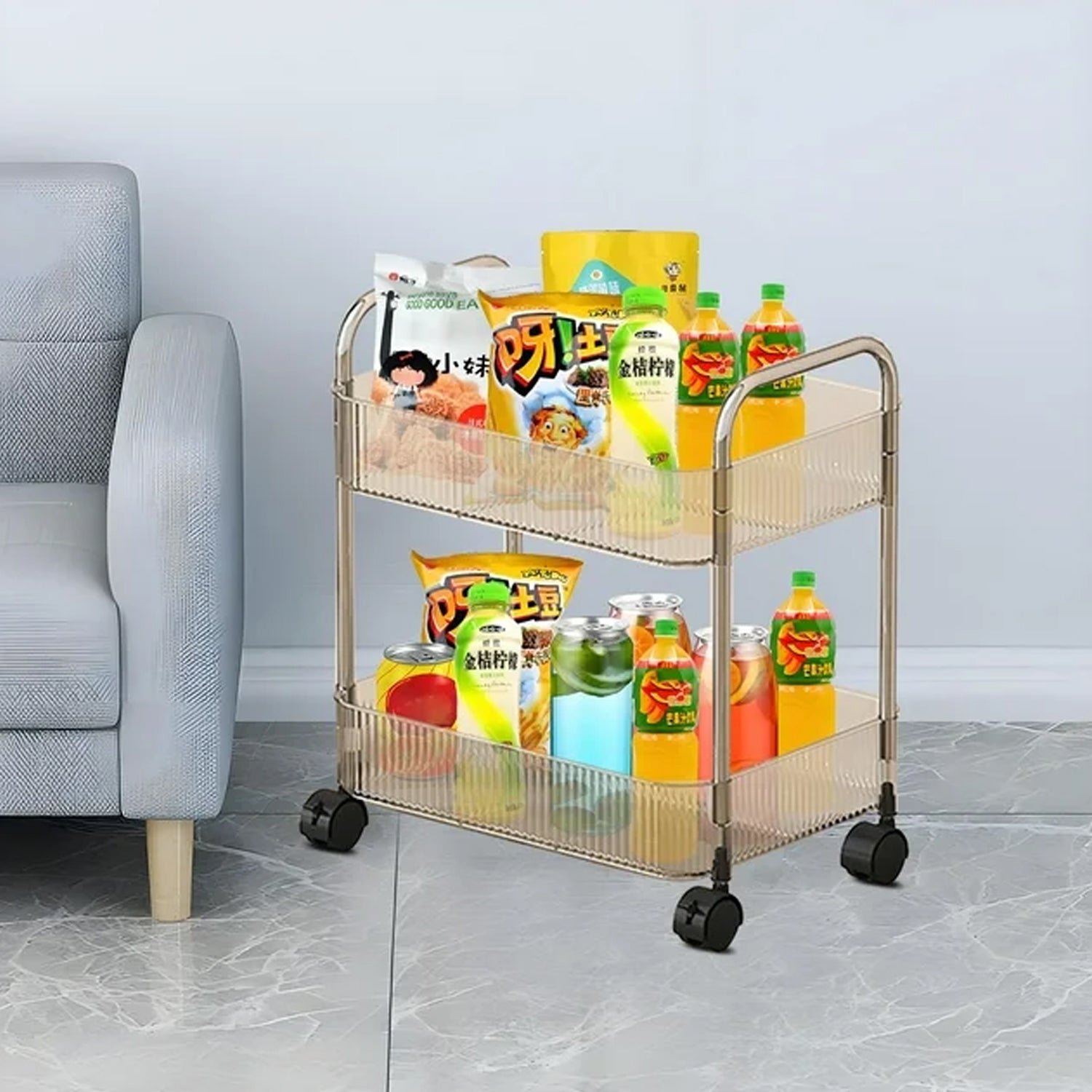 2 layer multipurpose storage trolley with wheels (1 pc)