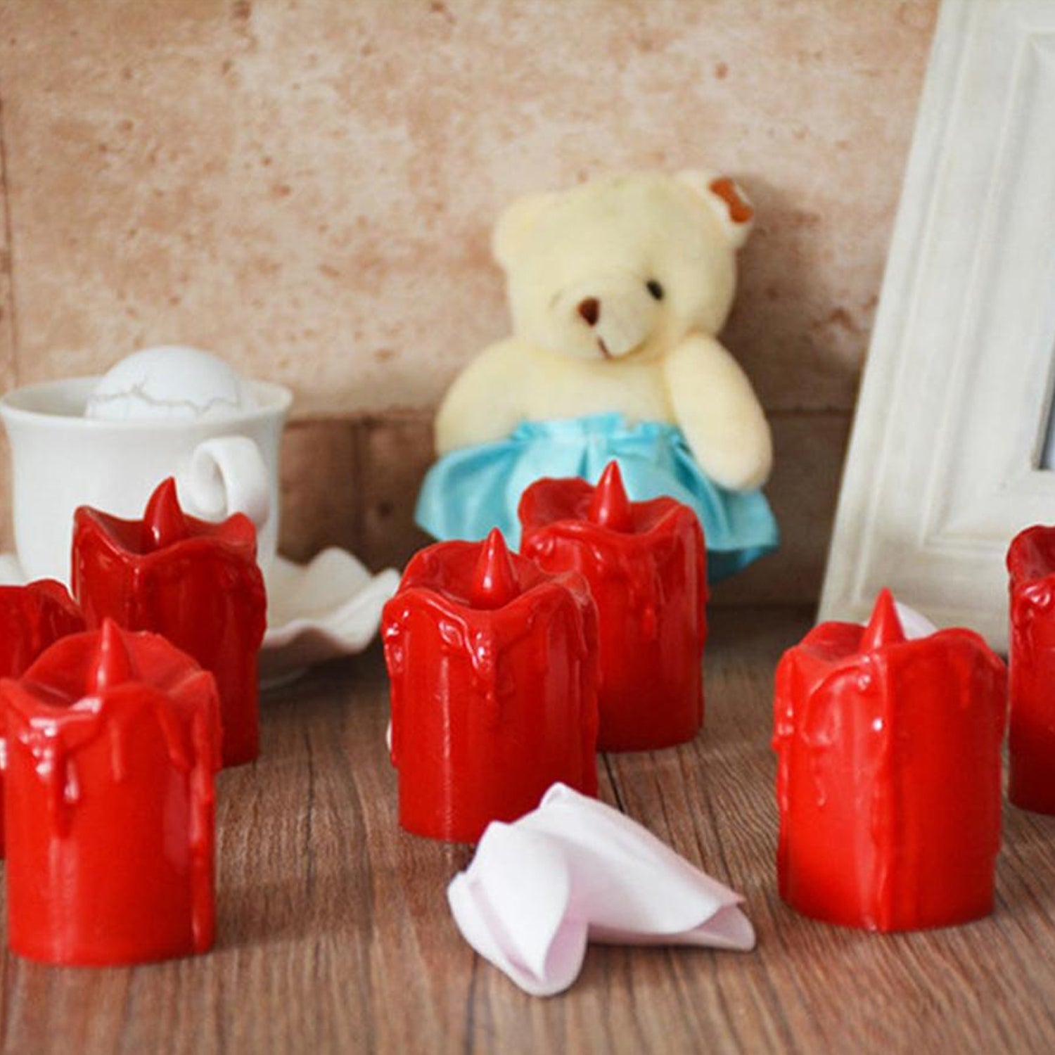 set of 24 multicolor flameless melted design candles for decoration, diwali