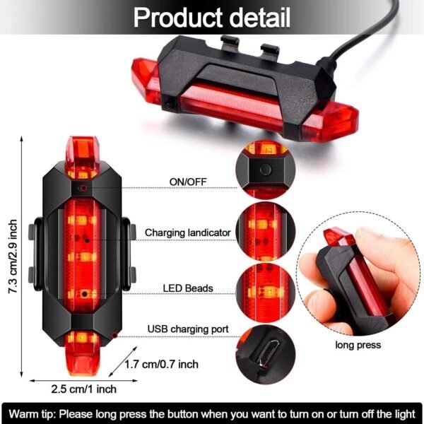 usb rechargeable bicycle led tail light set (1 set)