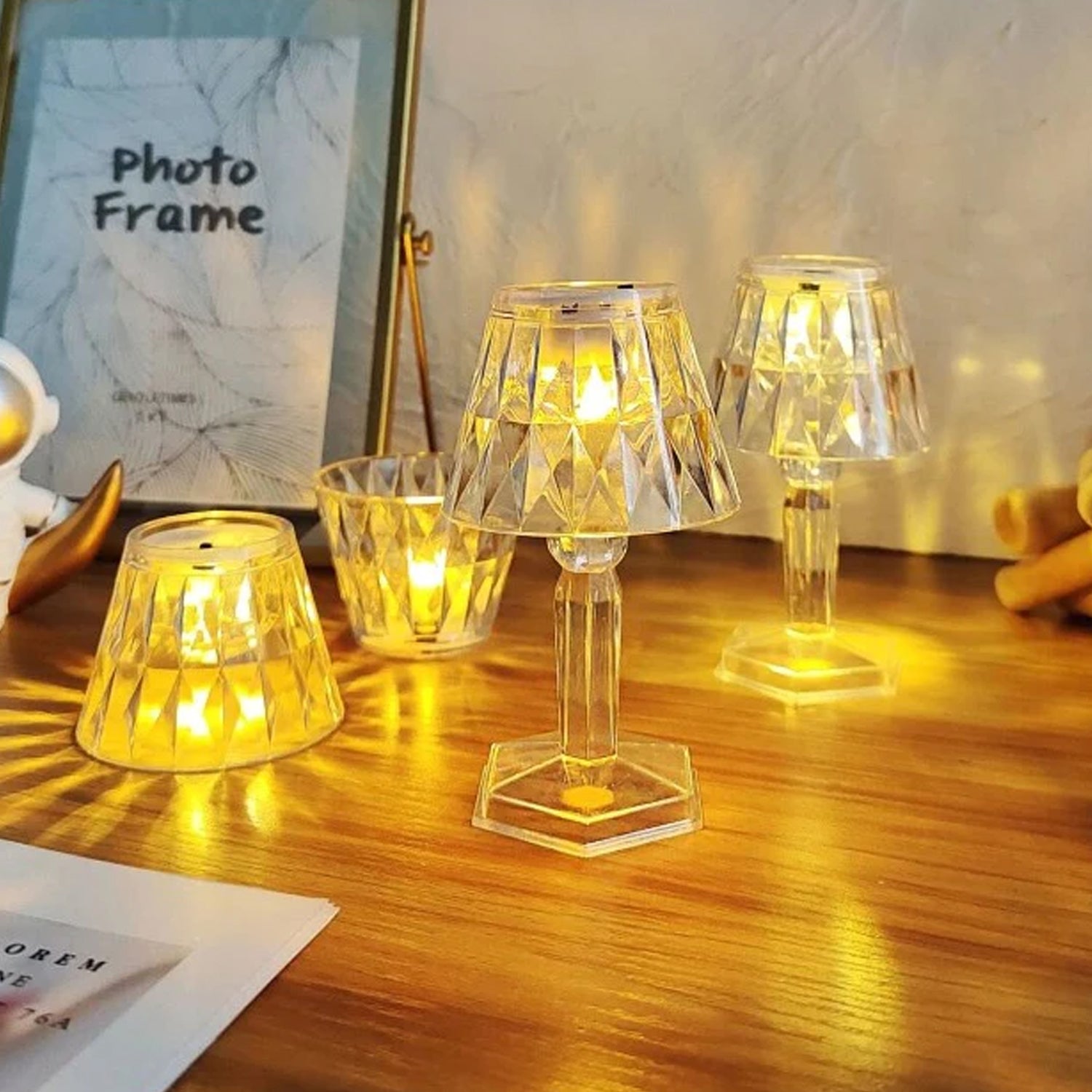 2in1 transparent mini crystal table lamp with reflection light