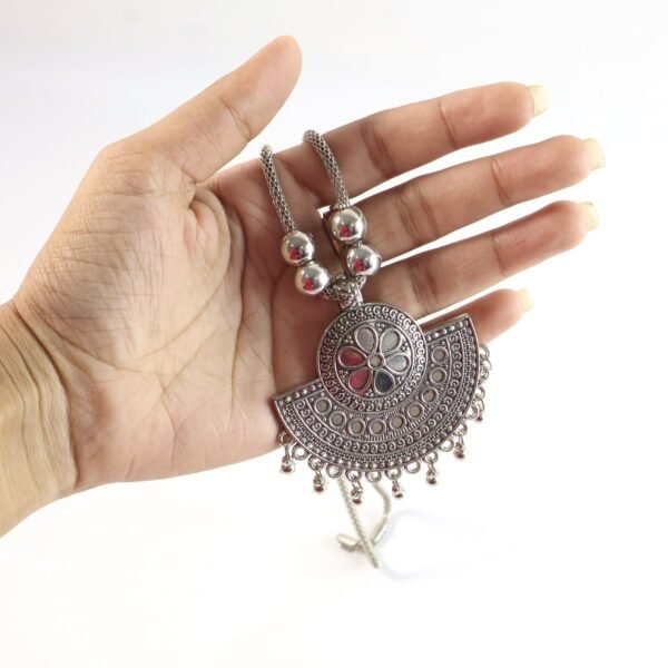 oxidised silver tone traditional long necklace (1 pc)