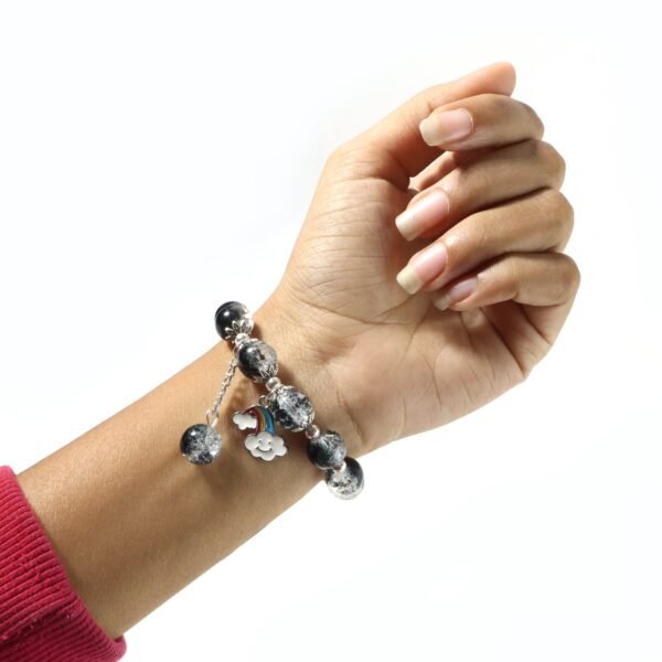 elegant black & crystal beaded charm bracelet