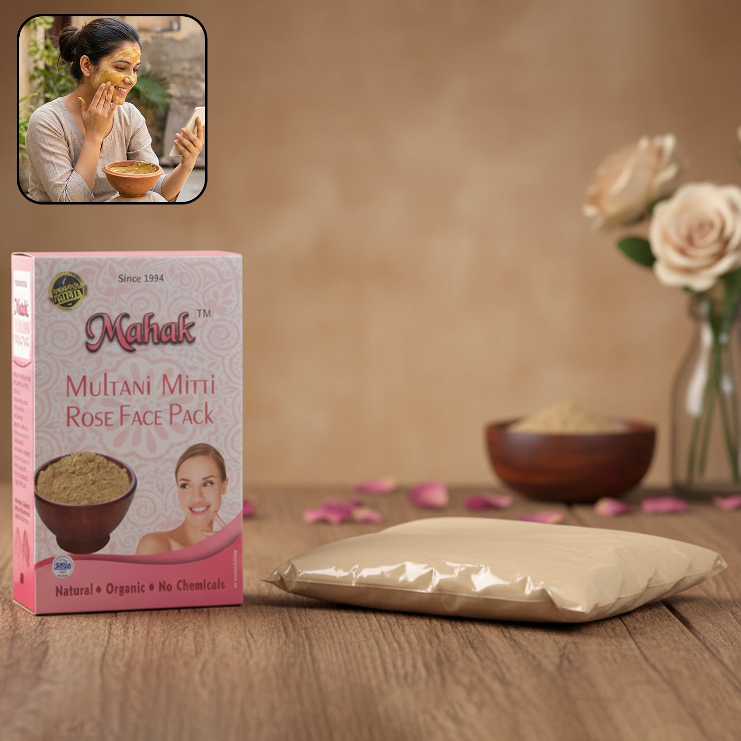 herbal multani mitti & rose based face pack – 80 gm
