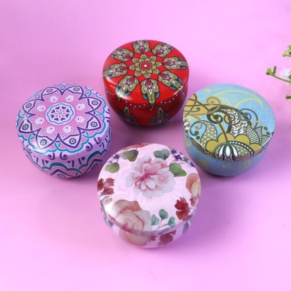 premium decorative mandala printed metal candle container (4 pc)