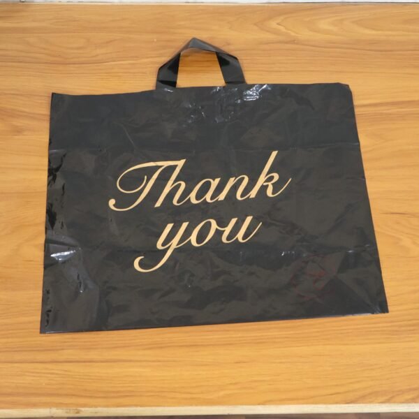 large black thank you printed plastic carry bag (34 Ã— 44 cm, 1 pc)