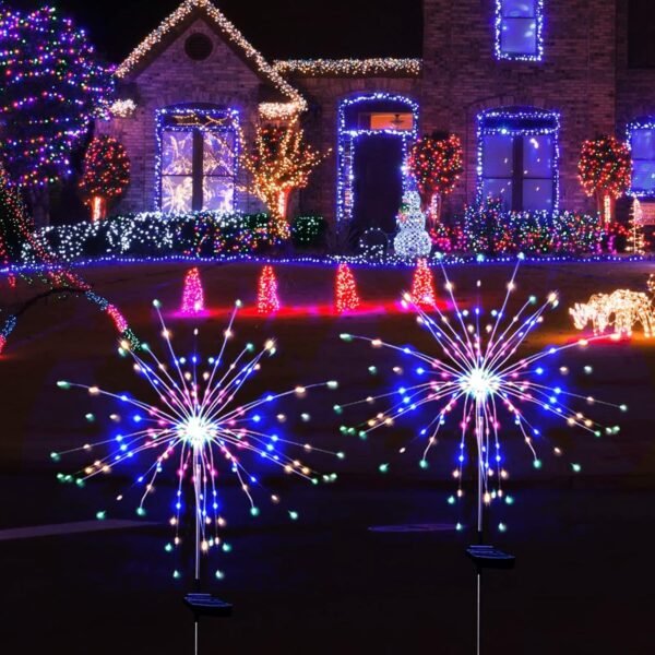 solar powered multicolor starburst firework garden light set (2 pc / 150 led)
