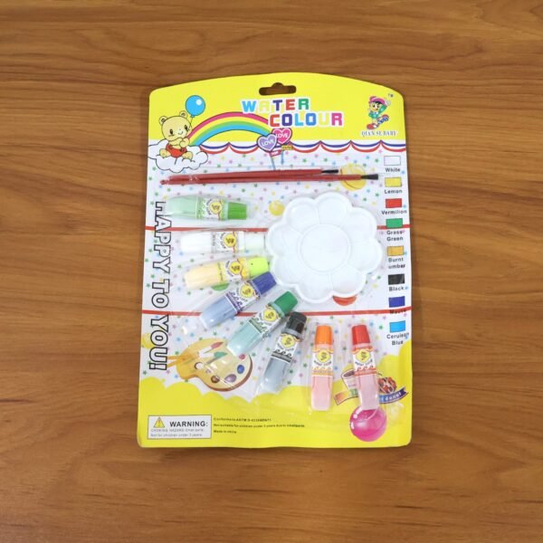 watercolor paint set with 8 vibrant colors, brushes, and palette