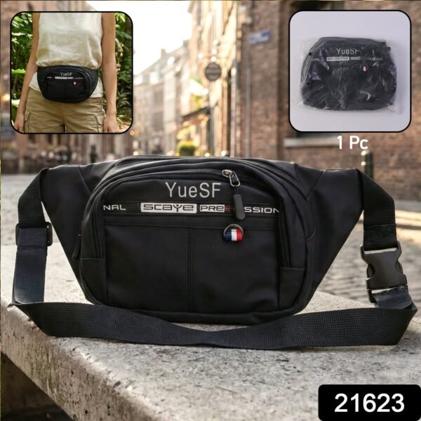 stylish multi pocket black waist bag / fanny pack (1 pc / mix design)