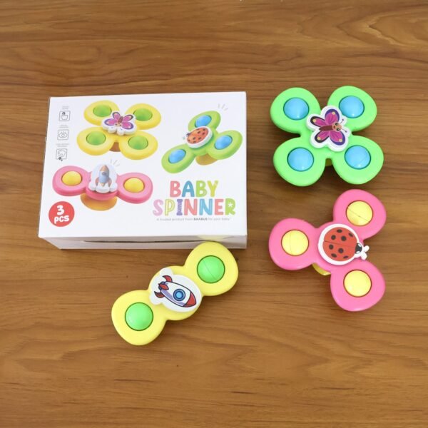 colour baby spinner toy set â€“ suction cup sensory spin toys (3 pc set)