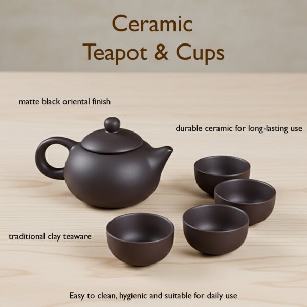 premium black clay / ceramic tea set with teapot & 4 cups