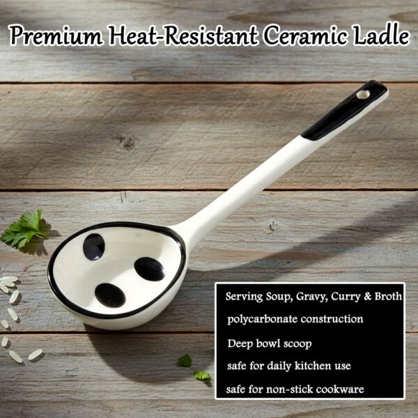 premium 17 cm heat resistant ceramic soup ladle