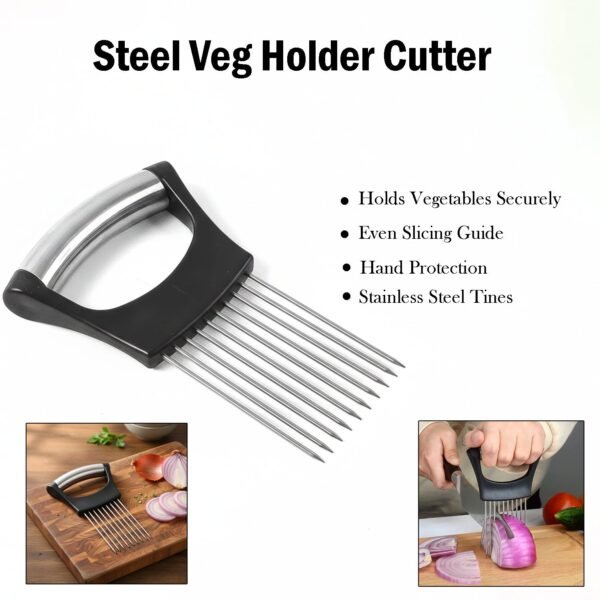 stainless steel onion cutter & vegetable slicer holder tool (1 pc)