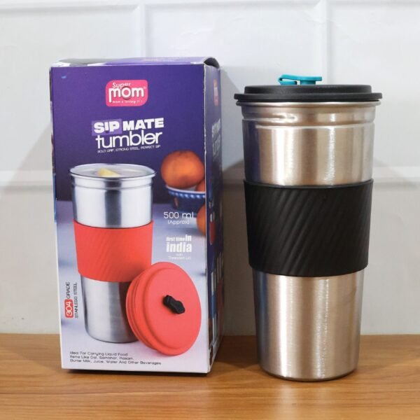 supermom stainless steel sip mate travel tumbler (approx. 500 ml)