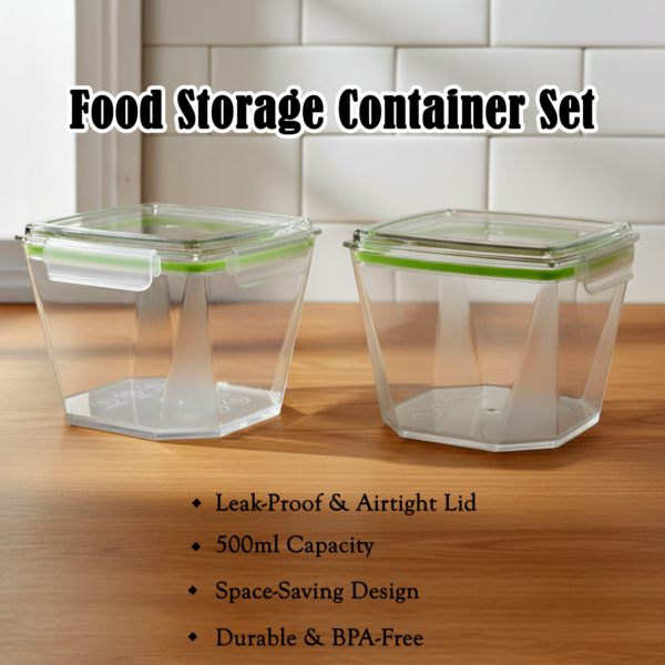 food storage container set with leak proof lid (500 ml / 2 pc)