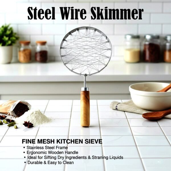 stainless steel wire skimmer with wooden handle (1 pc)