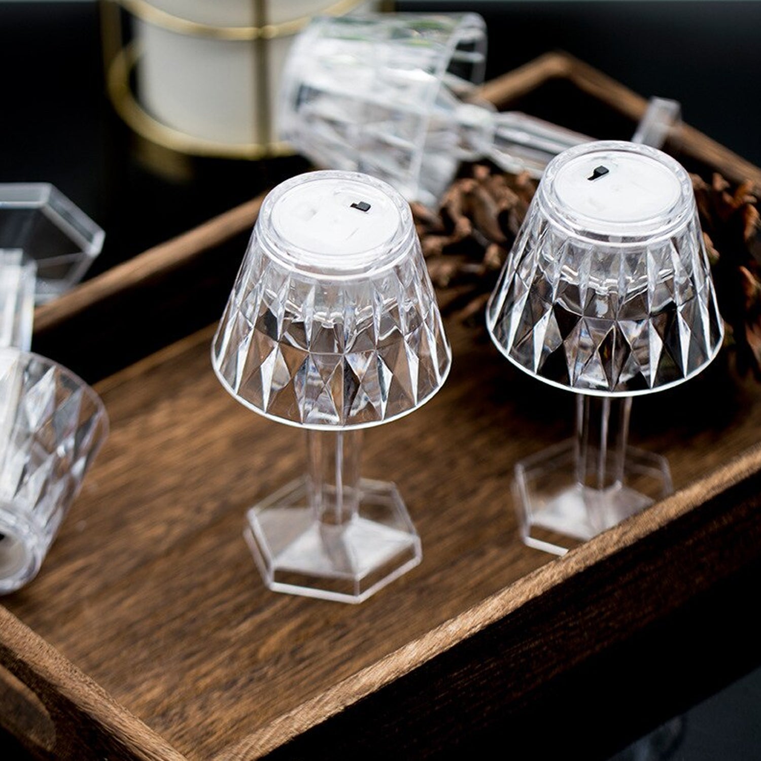 2in1 transparent mini crystal table lamp with reflection light