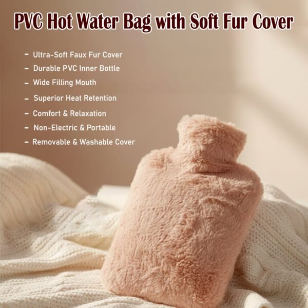 pvc hot water bag with soft fur cover (1 pc)