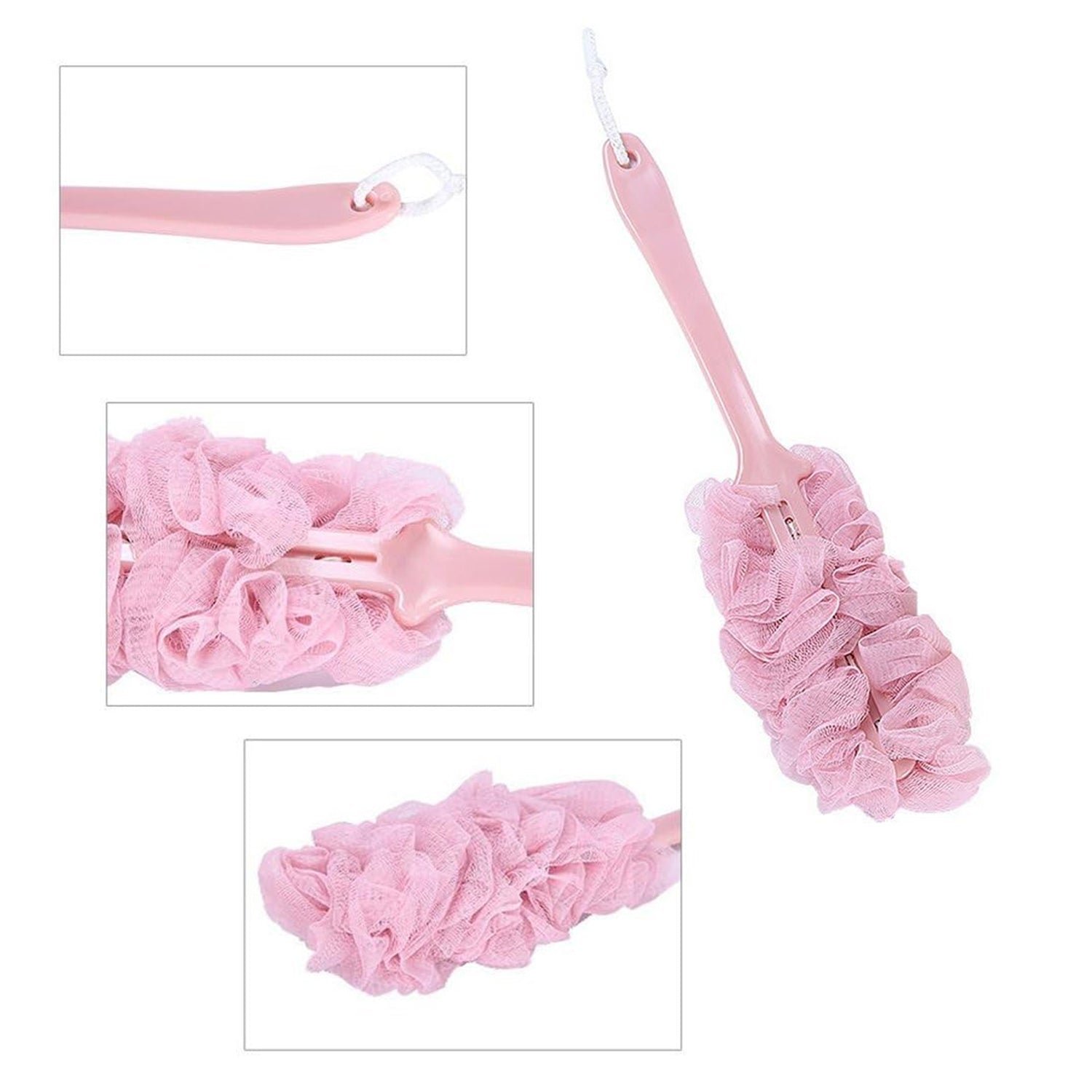 loofah back scrubber with long handle for shower & bath cleaning