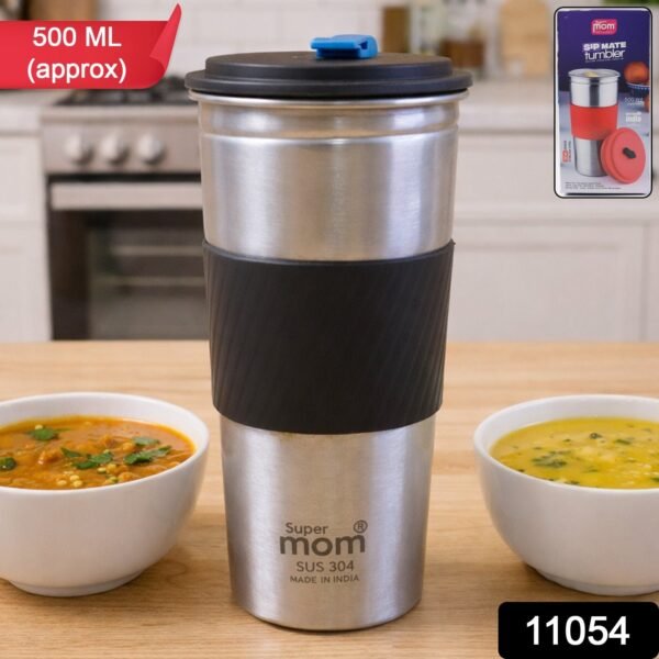 supermom stainless steel sip mate travel tumbler (approx. 500 ml)