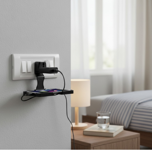 multi purpose wall holder stand for charging mobile (black)