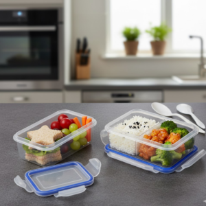 multipurpose air tight 4 side lock food grade lunch box with small square container
