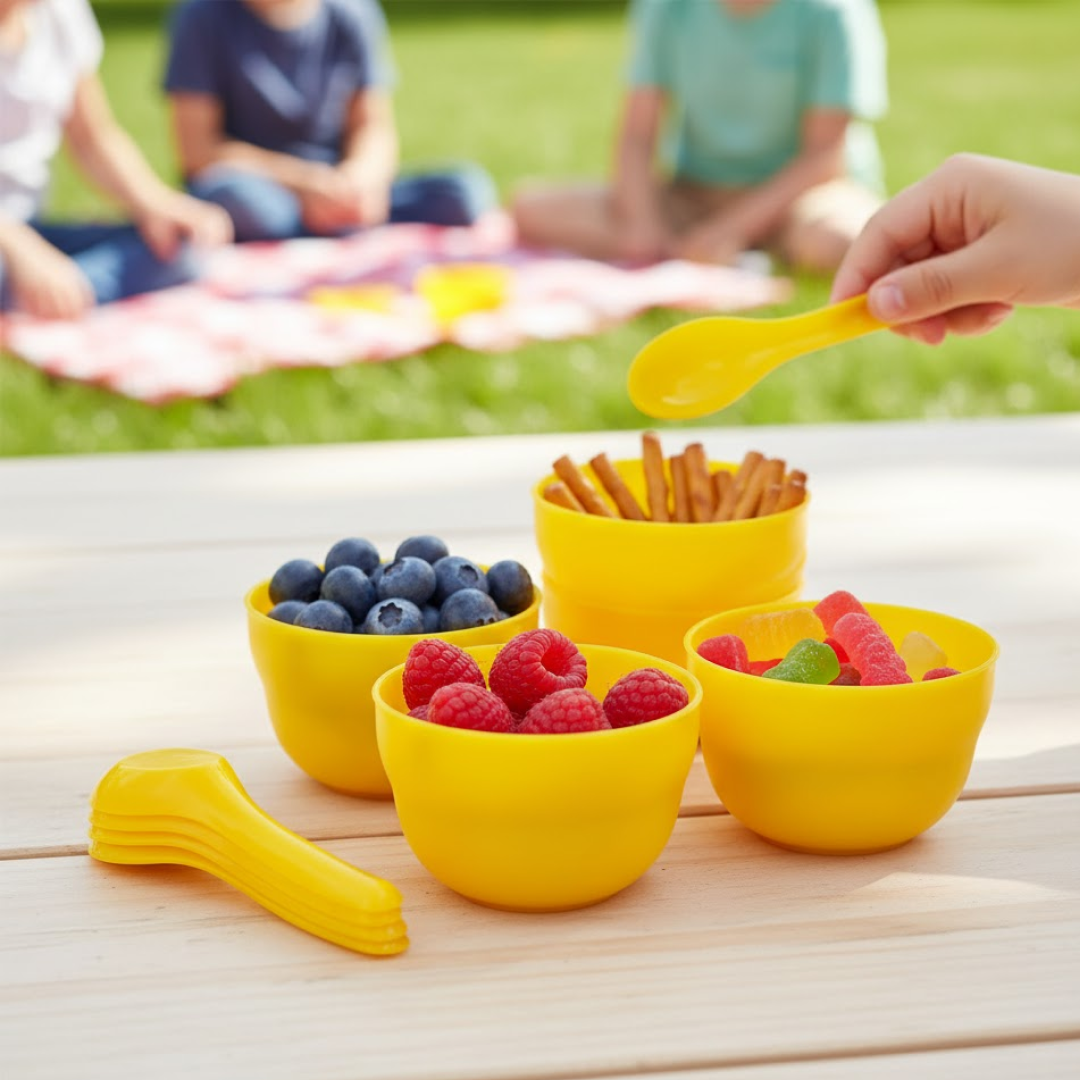 plastic soup bowl & spoon set for kitchen (6 pcs)