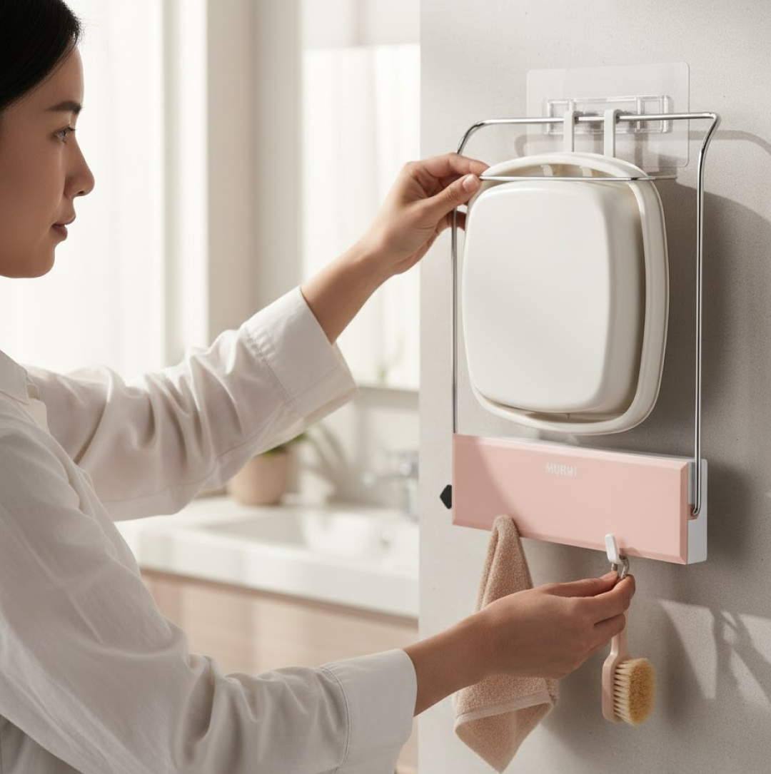 wall mounted foldable wash basin storage rack with self adhesive sticker wall mounted foldable wash basin storage rack with self adhesive sticker