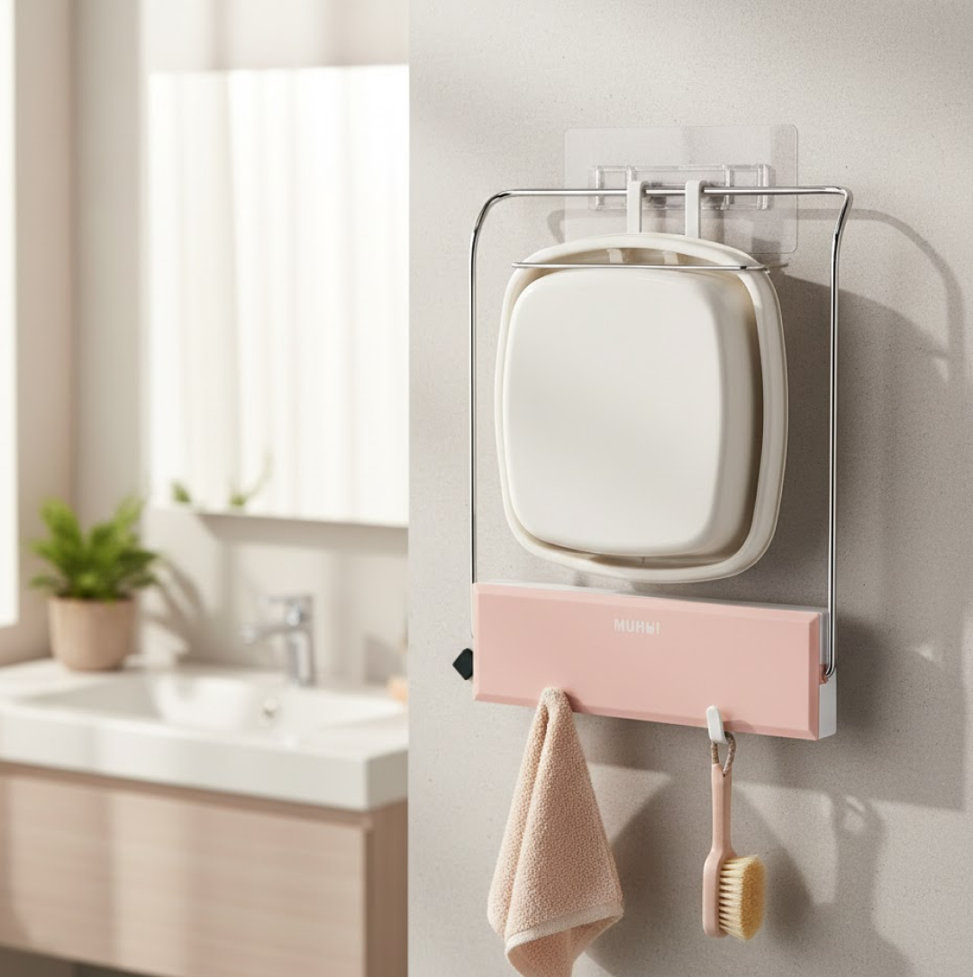 wall mounted foldable wash basin storage rack with self adhesive sticker wall mounted foldable wash basin storage rack with self adhesive sticker