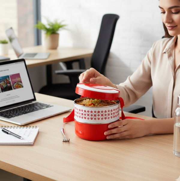 2layer adjustable insulated tiffin set of 1, blue 2 containers lunch box
