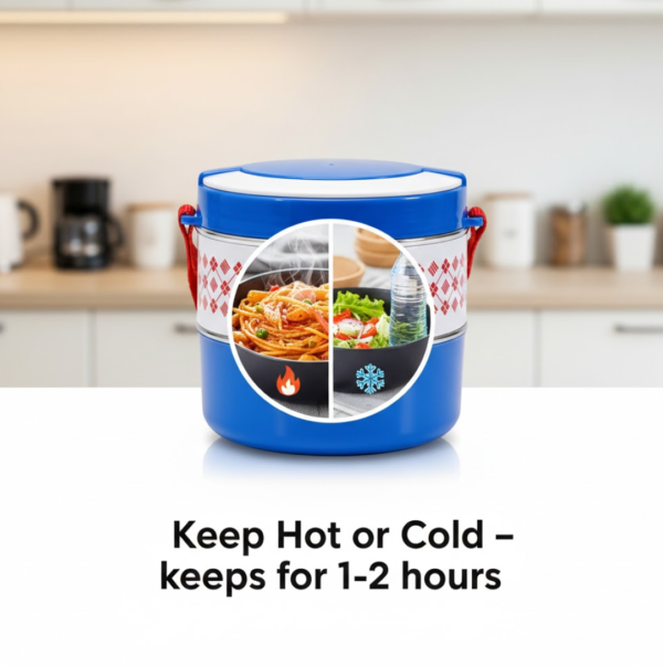 2layer adjustable insulated tiffin set of 1, blue 2 containers lunch box