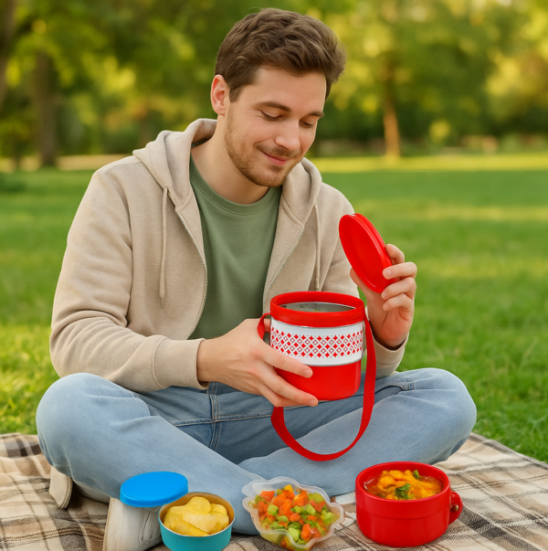 2layer adjustable insulated tiffin set of 1, blue 2 containers lunch box