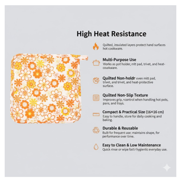 kitchen heat resistant quilted pot holder & oven mitt pad (1 pc / 16x16 cm)