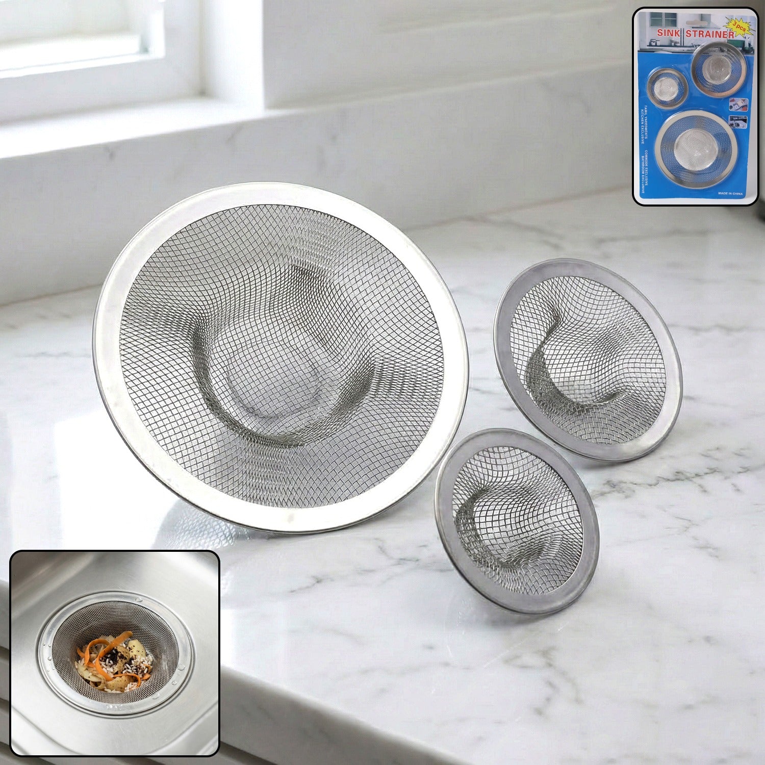 stainless steel sink drain strainer set (3 pc)