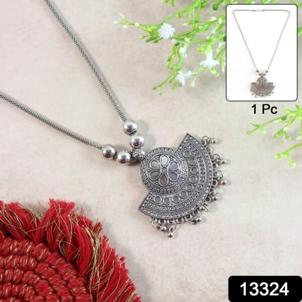 oxidised silver tone traditional long necklace (1 pc)