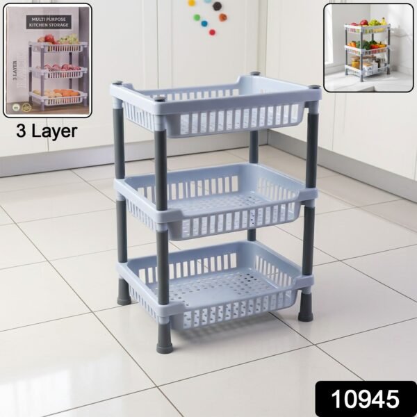 3 layer multipurpose kitchen storage basket rack