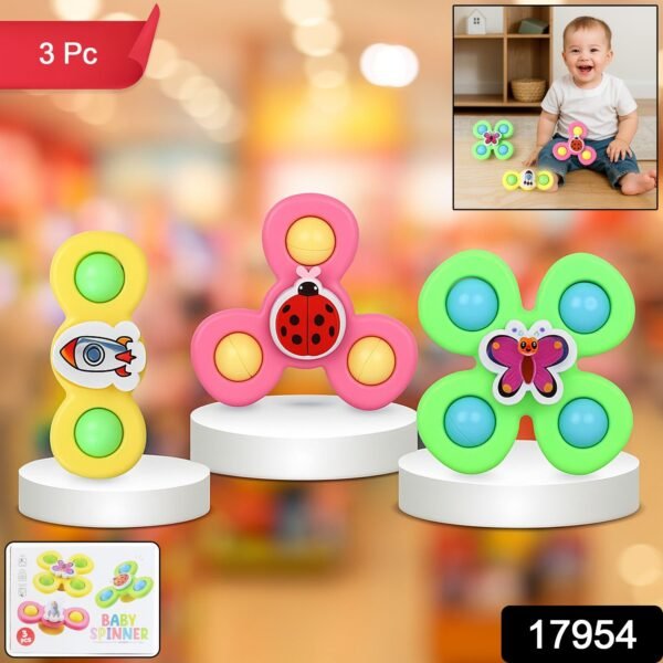 colour baby spinner toy set â€“ suction cup sensory spin toys (3 pc set)