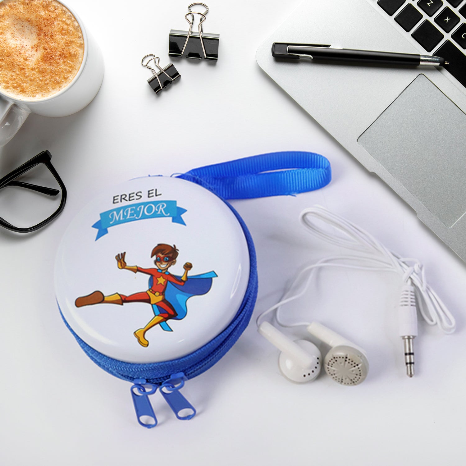 kids cartoon superhero earphone with case (1 pc set)